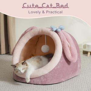 Giường mèo dễ thương cho mèo trong nhà, Giường mèo có đáy chống trượt, đệm có thể tháo rời, màu hồng - Product Image 4