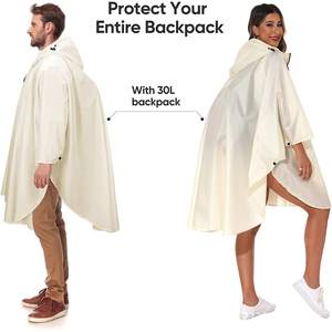 Impermeable con Capucha Woqi, Color Blanco Marfil, Ligero, Poncho Impermeable para Adultos, para Viajar, con Cremallera y Bolsillos - Product Image 5