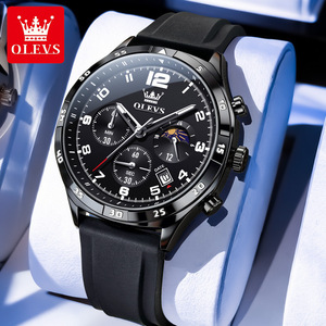 Montre de luxe 2986, design sportif, bracelet en caoutchouc personnalisé avec logo OEM, étanche, lumineuse, avec phases de lune, pour hommes - Product Image 6