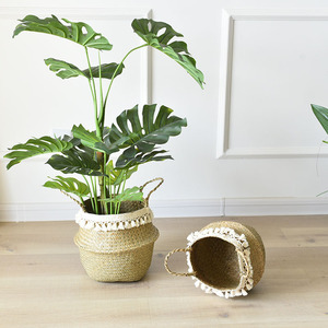 Woven Round Flower Pots With Tassels Nordic Style <b>Indoor</b> <b>Planters</b> For Monstera And Bird Of Paradise Extra <b>Large</b> Rattan Baskets - Product Image 2