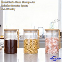 Récipients alimentaires pour la maison, transparents, 700 ml/26 oz, en verre borosilicate, pot de conservation avec cuillère en bois et couvercle en bambou pour pâtes, farine, thé, café