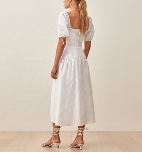 High Quality <strong>Wedding</strong> Party <strong>Dress</strong> Smocked Bodice Formal Elegant White <strong>Linen</strong> Bridesmaid <strong>Dresses</strong> - Product Image 4