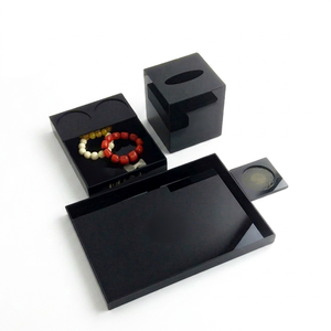 Organizador de Plástico Negro para Suministros de Hotel con Portavasos y Cajón, Estante de Almacenamiento Multiusos para Escritorio - Product Image 1