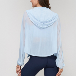 Fermeture éclair antidérapante haut de sport pour <span class=keywords><strong>femme</strong></span> poignets serrés vêtements de Yoga à manches longues poche latérale crème solaire coupe ample pull à capuche - Product Image 1