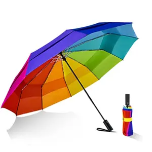 Guarda-chuva dobrável pequeno colorido de fibra de óculos de duas camadas à prova de vento personalizado de vendas diretas da fábrica