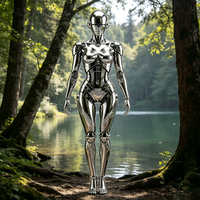 Sculpture de robot humanoïde BZY personnalisable en acier inoxydable poli miroir, style Art déco futuriste, pour espaces extérieurs ou expositions