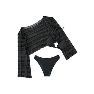 Para <span class=keywords><strong>Amazon</strong></span> Women's High-End Three-Piece Beachwear Nuevo estilo europeo americano Blusa <span class=keywords><strong>de</strong></span> manga larga Logo Cintura Bikini Traje <span class=keywords><strong>de</strong></span> <span class=keywords><strong>baño</strong></span> - Product Image 5