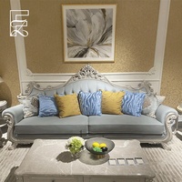 Ensemble de canapés de luxe français en bois massif, cuir pleine fleur, sculpté à la main, capitonné, table basse, table d'appoint, pour villa, salon, hôtel