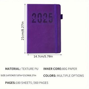 Agenda quotidien 2025, 365 jours, carnet en cuir, format A5, couverture rigide, reliure cousue, une page par jour, organiseur - Product Image 2