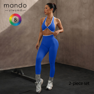 <span class=keywords><strong>Ensemble</strong></span> de soutien-gorge de <span class=keywords><strong>sport</strong></span> et leggings à col en V profond contrasté pas cher <span class=keywords><strong>Ensemble</strong></span> de <span class=keywords><strong>sport</strong></span> sans couture pour femmes <span class=keywords><strong>Ensemble</strong></span> de fitness pour l'entraînement - Product Image 3