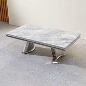 <span class=keywords><strong>Mesa</strong></span> de centro de acero inoxidable y plata de primera ley estilo nórdico, <span class=keywords><strong>mesa</strong></span> de centro con piedra sinterizada, color <span class=keywords><strong>gris</strong></span>, estilo nórdico, alto brillo - Product Image 3