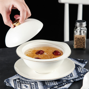 Set di piatti creativi in porcellana per zuppiera con coperchio ciotole in ceramica per ristorante dell'hotel con design in oro per banchetti e banchetti - Product Image 3