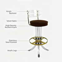 Chaises de bar modernes en acrylique avec coussins en velours, durables et écologiques, pour appartement, maison, comptoir de bar - Vente en gros usine