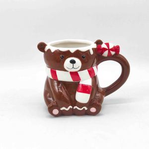 Taza de Cerámica de Navidad <span class=keywords><strong>con</strong></span> Diseño de Oso <span class=keywords><strong>con</strong></span> Bufanda y Mango de Bastón de Caramelo, Taza Festiva para Café, Regalo para el Hogar u Oficina - Product Image 1