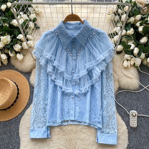 <span class=keywords><strong>Camicetta</strong></span> da donna autunno aderente a maniche lunghe <span class=keywords><strong>con</strong></span> perline elegante francese - Product Image 4