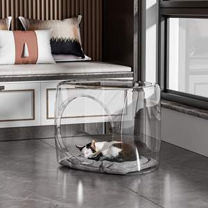Grande Cage pour chat en plastique transparente avec nid de lit confortable Fournitures pour animaux de compagnie à la mode en forme de rectangle solide dans un emballage en carton - Product Image 1