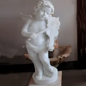 Jouer du Violon Naturel Marbre Ange Avec Des Ailes Sculpture