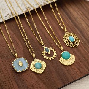 قلادة هندسية من الحجر الطبيعي الأزرق الرومانسي للبنات، مطلية بالذهب عيار 18 قيراط بتقنية PVD من الفولاذ المقاوم للصدأ، مجوهرات مقاومة للماء - Product Image 1