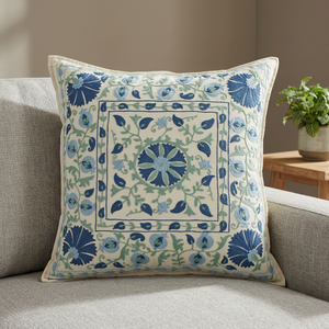 Haute quantité indien Suzani broderie décorative bleu canapé housse de coussin forme carrée avec motif brodé - Product Image 3