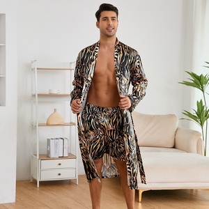 Ensemble de peignoirs en satin de soie à imprimé <span class=keywords><strong>animal</strong></span> pour <span class=keywords><strong>homme</strong></span>, pyjamas en soie glacée tendance, vêtements de maison - Product Image 1