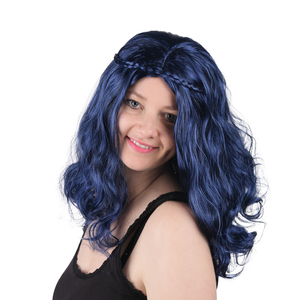 <span class=keywords><strong>Parrucca</strong></span> <span class=keywords><strong>lunga</strong></span> ondulata <span class=keywords><strong>blu</strong></span> scuro da donna con fascia intrecciata sintetica resistente al calore per parrucchino di moda Cosplay per feste quotidiane - Product Image 2