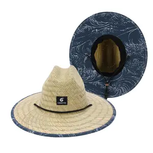 Summer 2022 Summer Sunshade Natural Lifeguard Straw Hats Custom Logo Patch Surf Safari Straw Hat