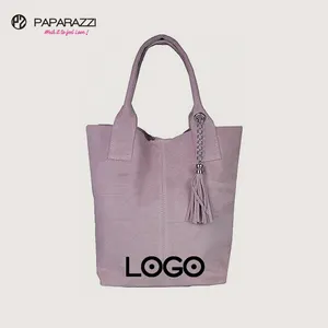 Paparazzi PA0491 High Quality Large Capacity Pu Leather Suede Tote Bag Hobo Handbag With Tassel Decor