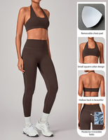 Nouveaux ensembles de sport pour femmes : Soutien-gorge de sport respirant sans dos avec logo personnalisé sur le devant et leggings taille haute effet push-up pour le yoga