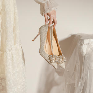 Zapatos de Verano Formales de Mujer con Cordones Antideslizantes, Tacón Fino, Punta Abierta, Diseño Floral, Tela Elástica, Zapatos de Moda Sexys para Banquete - Product Image 1