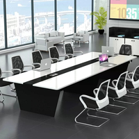 Table de conférence modulaire moderne en MDF, bureau de réunion carré avec pieds en bois, mobilier de bureau pour 8 personnes