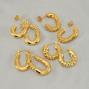 Zogxin Gold Plated Hoop Earrings Geometric Shape Unisex Everyday Wear - Product Image 3