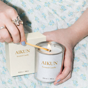 Bougie en pot en étain AIKUN, cire naturelle, avec étiquette personnalisée, parfum Goji, pour chambre, bureau, yoga, spa - Product Image 2