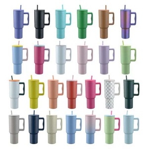 แก้วกาแฟเคลือบผง40ออนซ์แก้วน้ำสแตนเลสเก็บความร้อนสุญญากาศผนังสองชั้นแบบใช้ซ้ำได้พร้อมฝาจับ - Product Image 2