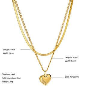 Collana da donna con ciondolo a croce con occhi a cuore in acciaio inossidabile a doppio strato con catena a maglia serpente, placcata oro 18k, stile delicato. - Product Image 4