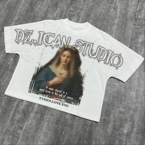 เสื้อยืดดีไซน์สตรีทแวร์ใหม่ ลายเพิร์ลเนล พิมพ์ลายสกรีนบนผ้าฝ้าย เสื้อยืดโอเวอร์ไซส์เนื้อหนา ประดับด้วยคริสตัล ผู้ผลิตเสื้อยืด - Product Image 1