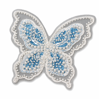 Mini Patch Papillon en Denim Bleu avec Appliques de Perles et Paillettes, Bordure Brodé à Coudre pour Jupes, Vestes, Sacs et Projets DIY