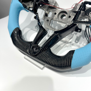 Volant en cuir bleu clair avec fibre de carbone, personnalisable pour <span class=keywords><strong>Hyundai</strong></span> Elantra, I20, <span class=keywords><strong>I30</strong></span>, Elantra N, Veloster N - Product Image 3