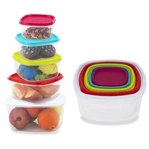 Ensemble de 5 contenants alimentaires en plastique carrés empilables avec couvercles hermétiques pour la cuisine - Product Image 1