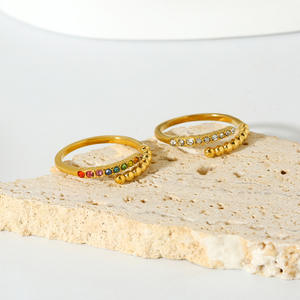 Anillos Clásicos Minimalistas de Acero Inoxidable con Baño de Oro de 18K, Incrustaciones de Circonita y Cuentas Geométricas en Capas, Joyería Delicada para Boda y Compromiso - Product Image 6