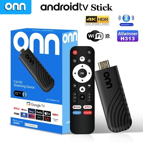 Onn Smart Android TV Stick 4K Full HD Streaming Set-Top Box 5G WIFI Voice Remote Quad Core Processor Android 14 Operating System