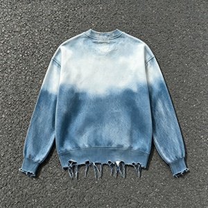 Sweat-shirt tricoté pour homme en coton épais, coupe oversize, délavé, effet vintage et déchiré, dégradé, mode hiver, vente en gros - Product Image 3