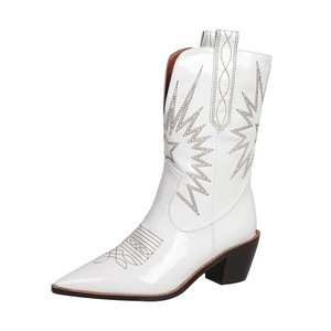 Molhado kiss botas de cowboy, botas femininas pretas, brancas e vermelhas, bordados, botas de dedo do pé, 2023 - Product Image 5