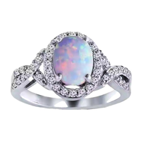 Nouvelle conception, bague de fiançailles en argent sterling 925, bijoux en argent charmants, grande taille, coupe ovale, opale bleue synthétique, halo