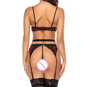 SacKnove S191 Usine <span class=keywords><strong>Pas</strong></span> <span class=keywords><strong>Cher</strong></span> Prix Fantaisie Belle Nuisette Femmes Dentelle Fendue 3 pièces Costume Jarretière Avec Lingerie Ensemble Sex Wear - Product Image 6