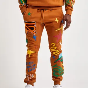 Trend yeni parlak renk sweatpants puf baskılı komik graffiti saf pamuk erkekler jogger