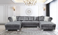 NOVA Luxus Getuftetes Samt Chesterfield Sofa Garnitur Ecksofas U-Form Ecklounge Polstersofa mit Bettfunktion