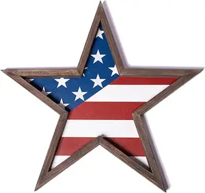Rustic Wall Art with Stars American Flag for Room Decor, USA Wall Decor or Shelf Decor with US Flag