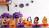Décorations de table en papier nid d'abeille pour Halloween : Citrouille, Fantôme, Sorcière, Chat, Pierre tombale – Accessoires de fête pour la maison et les enfants