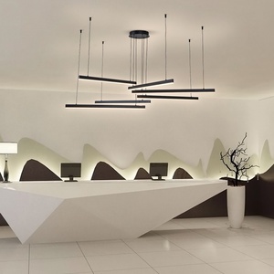 Sunsir skd โคมไฟระย้า LED สีดำแบบเส้น6ดวงหรี่แสงได้โคมไฟห้อยเพดานสำนักงานแบบนอร์ดิก