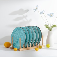Assiettes en céramique spirales turquoise de luxe personnalisées, vaisselle haut de gamme peinte à la main, vente en gros pour mariage, hôtel, restaurant, ventes en ligne